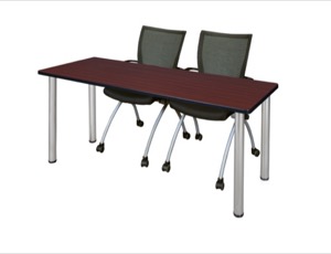 66" x 24" Kee Training Table - Mahogany/ Chrome & 2 Apprentice Chairs - Black