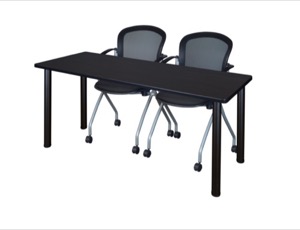 66" x 24" Kee Training Table - Mocha Walnut/Black and 2 Cadence Nesting Chairs