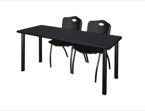 66" x 24" Kee Training Table - Mocha Walnut/ Black & 2 'M' Stack Chairs - Black