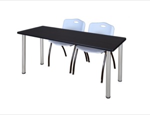 66" x 24" Kee Training Table - Mocha Walnut/ Chrome & 2 'M' Stack Chairs - Grey