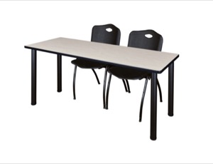 66" x 24" Kee Training Table - Maple/ Black & 2 'M' Stack Chairs - Black