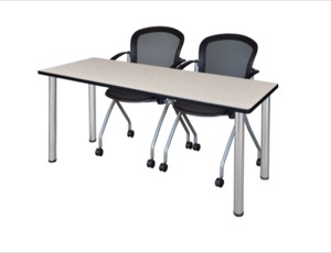 66" x 24" Kee Training Table - Maple/Chrome and 2 Cadence Nesting Chairs