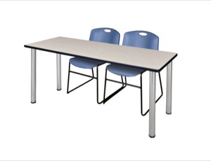 72" x 24" Kee Training Table - Maple/ Chrome & 2 Zeng Stack Chairs - Blue