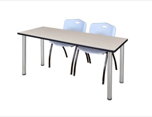 72" x 24" Kee Training Table - Maple/ Chrome & 2 'M' Stack Chairs - Grey