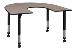66" x 60" Horseshoe Shaped Height Adjustable Mobile Classroom Table - Beige