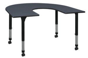 66" x 60" Horseshoe Shaped Height Adjustable Mobile Classroom Table - Grey