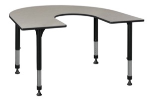 66" x 60" Horseshoe Shaped Height Adjustable Classroom Table - Maple