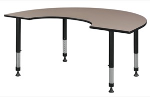72" x 48" Kidney Shaped Height Adjustable Classroom Table - Beige