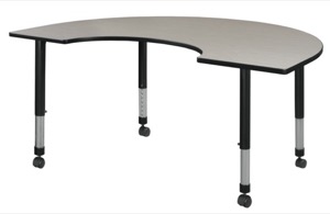 72" x 48" Kidney Shaped Height Adjustable Mobile Classroom Table - Maple