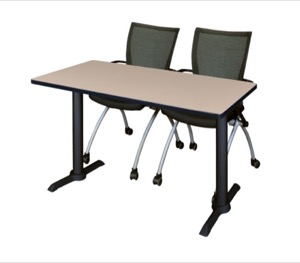 Cain 48" x 24" Training Table - Beige & 2 Apprentice Chairs - Black