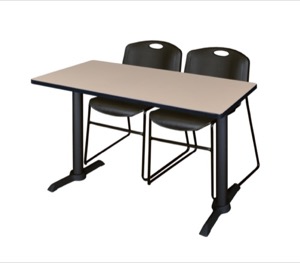 Cain 48" x 24" Training Table - Beige & 2 Zeng Stack Chairs - Black