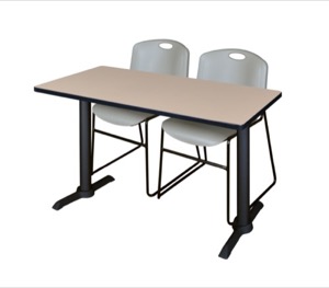 Cain 48" x 24" Training Table - Beige & 2 Zeng Stack Chairs - Grey