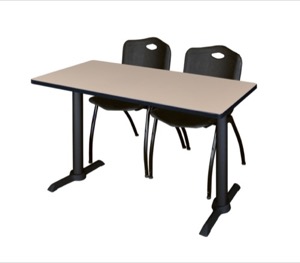 Cain 48" x 24" Training Table - Beige & 2 'M' Stack Chairs - Black