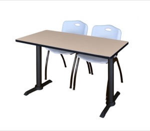 Cain 48" x 24" Training Table - Beige & 2 'M' Stack Chairs - Grey