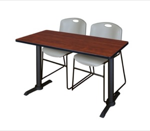 Cain 48" x 24" Training Table - Cherry & 2 Zeng Stack Chairs - Grey