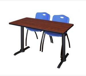 Cain 48" x 24" Training Table - Cherry & 2 'M' Stack Chairs - Blue