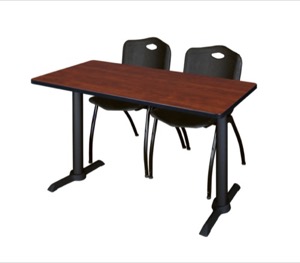 Cain 48" x 24" Training Table - Cherry & 2 'M' Stack Chairs - Black