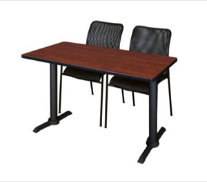 Cain 48" x 24" Training Table - Cherry & 2 Mario Stack Chairs - Black