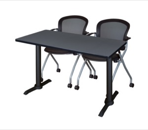 Cain 48" x 24" Training Table - Grey & 2 Cadence Nesting Chairs - Black