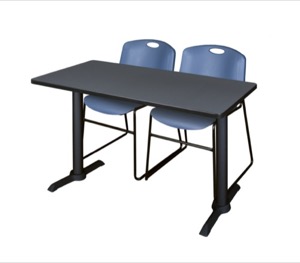 Cain 48" x 24" Training Table - Grey & 2 Zeng Stack Chairs - Blue
