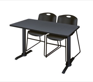 Cain 48" x 24" Training Table - Grey & 2 Zeng Stack Chairs - Black