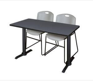 Cain 48" x 24" Training Table - Grey & 2 Zeng Stack Chairs - Grey