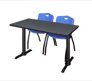 Cain 48" x 24" Training Table - Grey & 2 'M' Stack Chairs - Blue