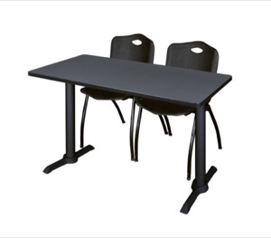 Cain 48" x 24" Training Table - Grey & 2 'M' Stack Chairs - Black