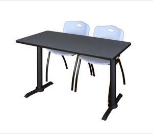 Cain 48" x 24" Training Table - Grey & 2 'M' Stack Chairs - Grey