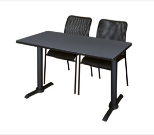 Cain 48" x 24" Training Table - Grey & 2 Mario Stack Chairs - Black