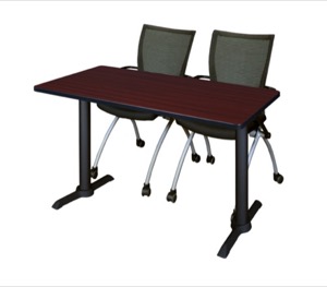 Cain 48" x 24" Training Table - Mahogany & 2 Apprentice Chairs - Black