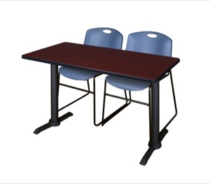 Cain 48" x 24" Training Table - Mahogany & 2 Zeng Stack Chairs - Blue
