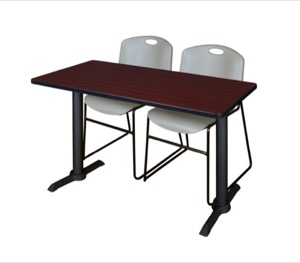 Cain 48" x 24" Training Table - Mahogany & 2 Zeng Stack Chairs - Grey