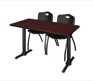 Cain 48" x 24" Training Table - Mahogany & 2 'M' Stack Chairs - Black