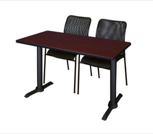 Cain 48" x 24" Training Table - Mahogany & 2 Mario Stack Chairs - Black