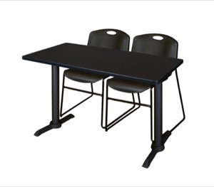 Cain 48" x 24" Training Table - Mocha Walnut & 2 Zeng Stack Chairs - Black