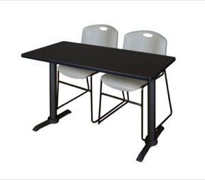 Cain 48" x 24" Training Table - Mocha Walnut & 2 Zeng Stack Chairs - Grey