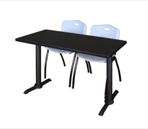 Cain 48" x 24" Training Table - Mocha Walnut & 2 'M' Stack Chairs - Grey