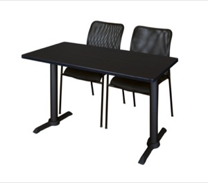 Cain 48" x 24" Training Table - Mocha Walnut & 2 Mario Stack Chairs - Black