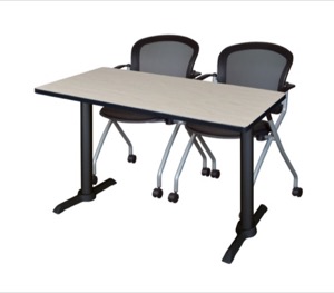 Cain 48" x 24" Training Table - Maple & 2 Cadence Nesting Chairs - Black