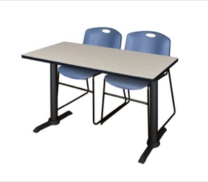 Cain 48" x 24" Training Table - Maple & 2 Zeng Stack Chairs - Blue