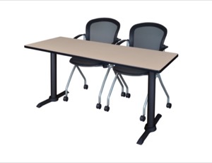 Cain 60" x 24" Training Table - Beige & 2 Cadence Nesting Chairs - Black