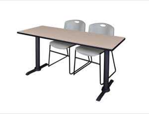 Cain 60" x 24" Training Table - Beige & 2 Zeng Stack Chairs - Grey
