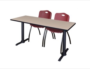 Cain 60" x 24" Training Table - Beige & 2 'M' Stack Chairs - Burgundy