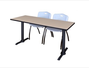 Cain 60" x 24" Training Table - Beige & 2 'M' Stack Chairs - Grey