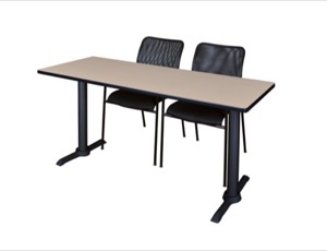 Cain 60" x 24" Training Table - Beige & 2 Mario Stack Chairs - Black