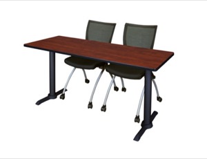 Cain 60" x 24" Training Table - Cherry & 2 Apprentice Chairs - Black