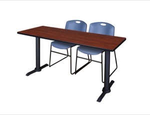 Cain 60" x 24" Training Table - Cherry & 2 Zeng Stack Chairs - Blue