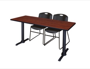 Cain 60" x 24" Training Table - Cherry & 2 Zeng Stack Chairs - Black