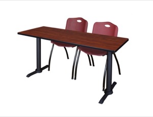 Cain 60" x 24" Training Table - Cherry & 2 'M' Stack Chairs - Burgundy